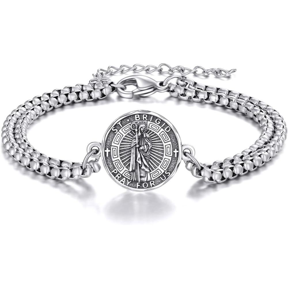 image:imageYFN Patron Saint Bracelet Sterling Silver Religious Protector Bracelet Jewelry Gift for Women MenJSt Brigid Large