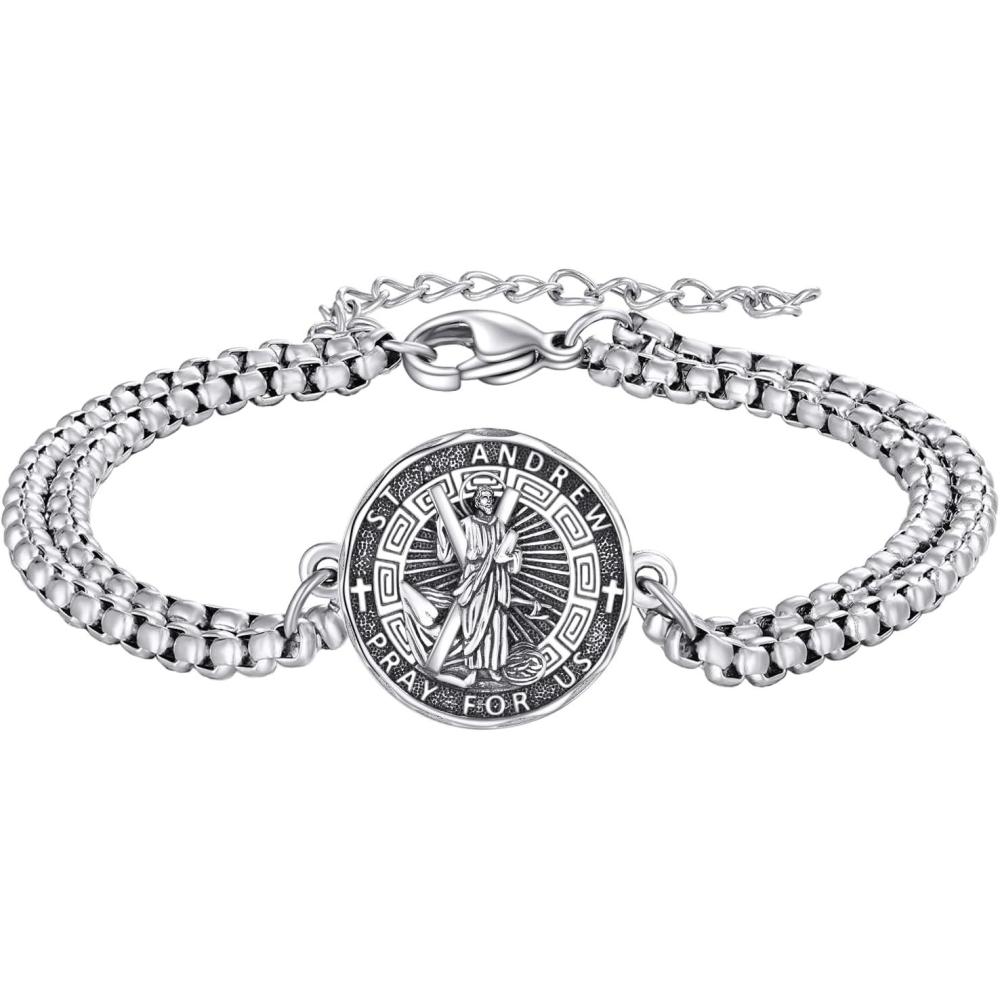image:imageYFN Patron Saint Bracelet Sterling Silver Religious Protector Bracelet Jewelry Gift for Women MenLSt Andrew Small