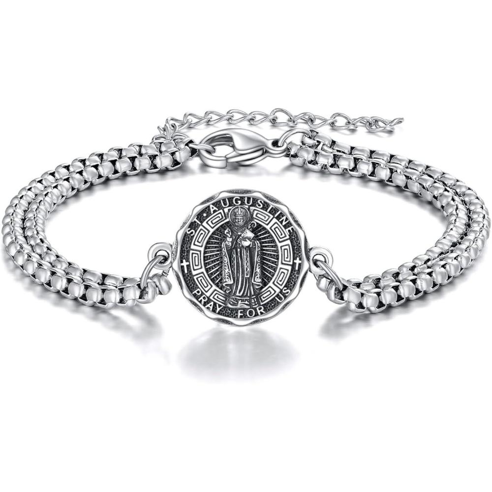image:imageYFN Patron Saint Bracelet Sterling Silver Religious Protector Bracelet Jewelry Gift for Women MenMSt Augustine Small