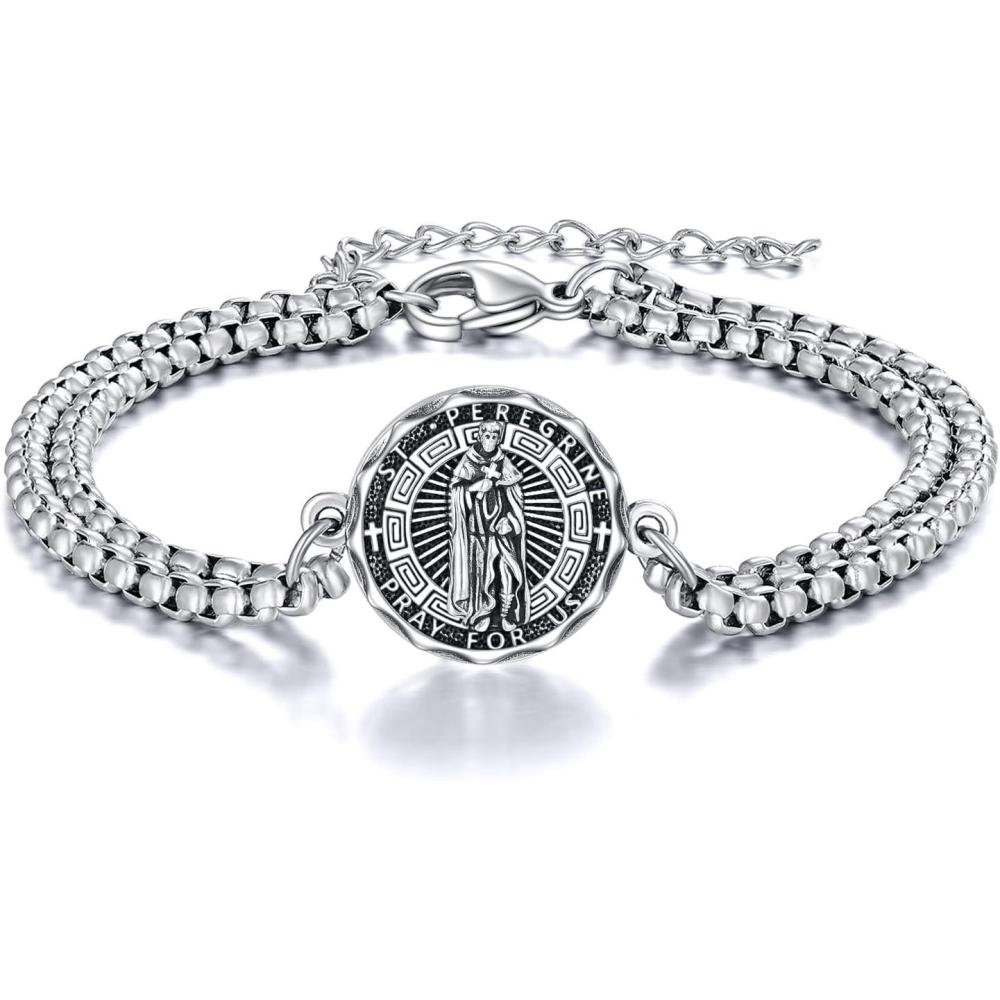 image:imageYFN Patron Saint Bracelet Sterling Silver Religious Protector Bracelet Jewelry Gift for Women MenPSt Peregrine Large