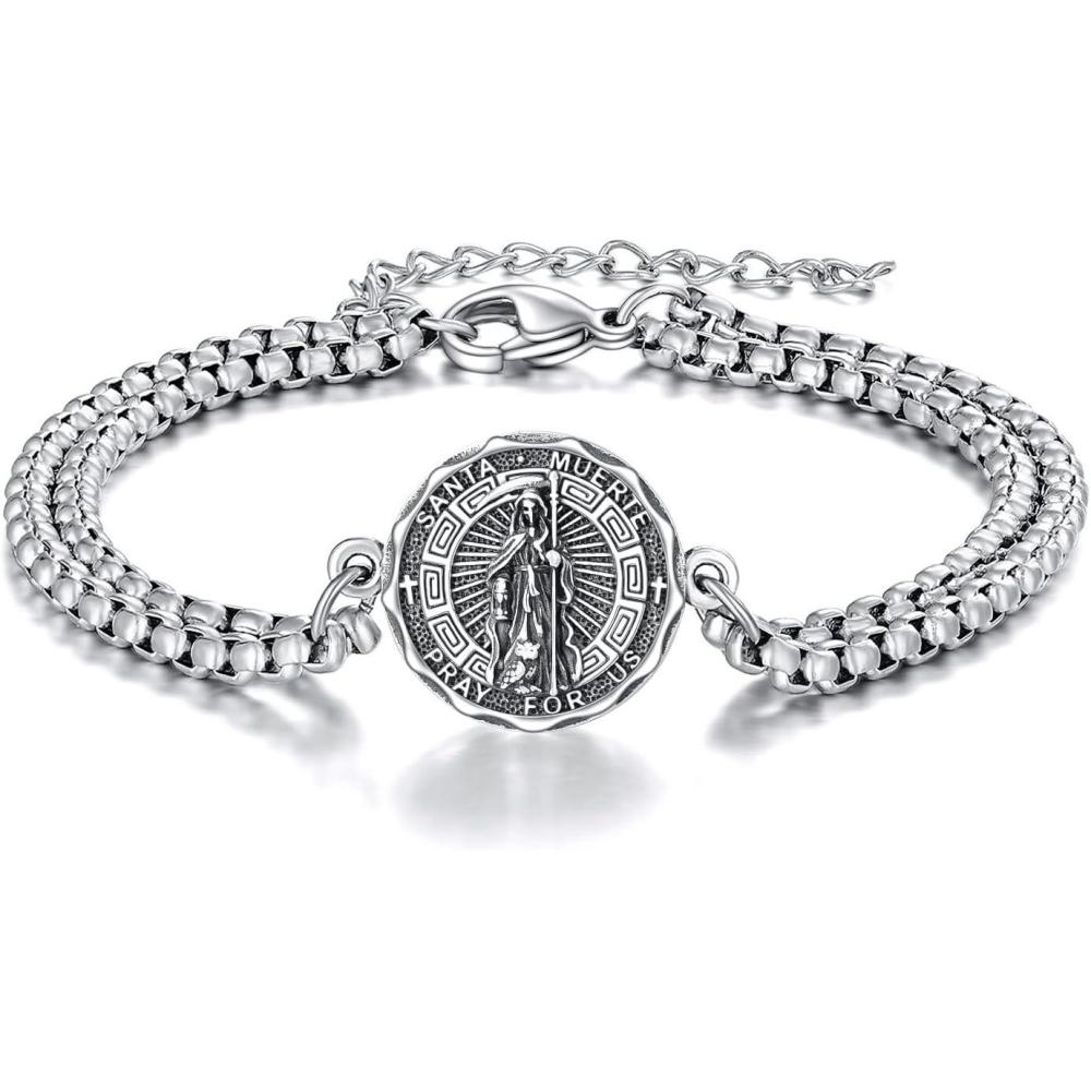 image:imageYFN Patron Saint Bracelet Sterling Silver Religious Protector Bracelet Jewelry Gift for Women MenQSanta Muerte Large