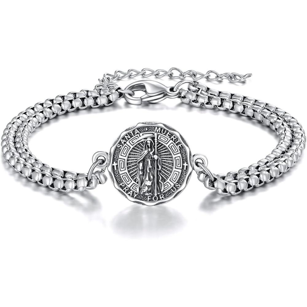 image:imageYFN Patron Saint Bracelet Sterling Silver Religious Protector Bracelet Jewelry Gift for Women MenQSanta Muerte Small
