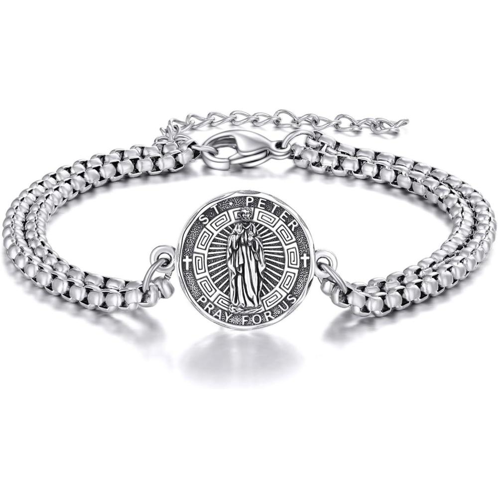 image:imageYFN Patron Saint Bracelet Sterling Silver Religious Protector Bracelet Jewelry Gift for Women MenRSt Peter Large