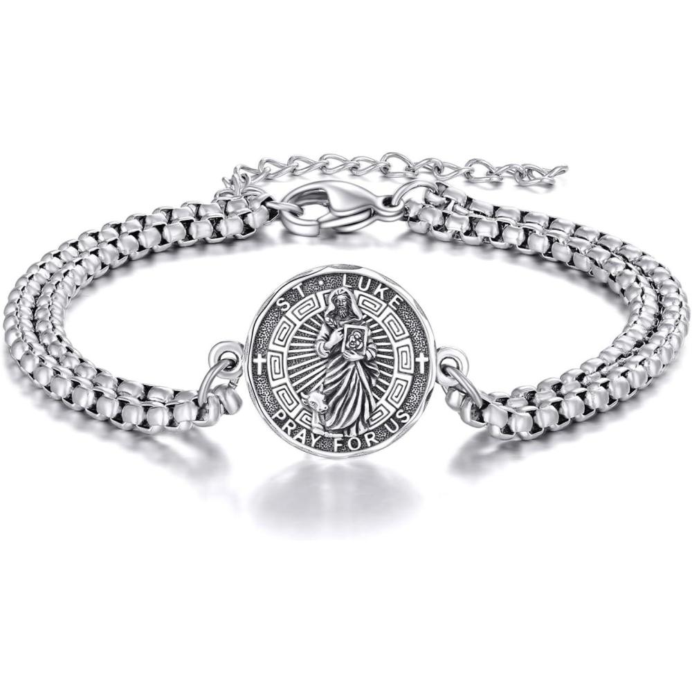 image:imageYFN Patron Saint Bracelet Sterling Silver Religious Protector Bracelet Jewelry Gift for Women MenSSt Luke Large