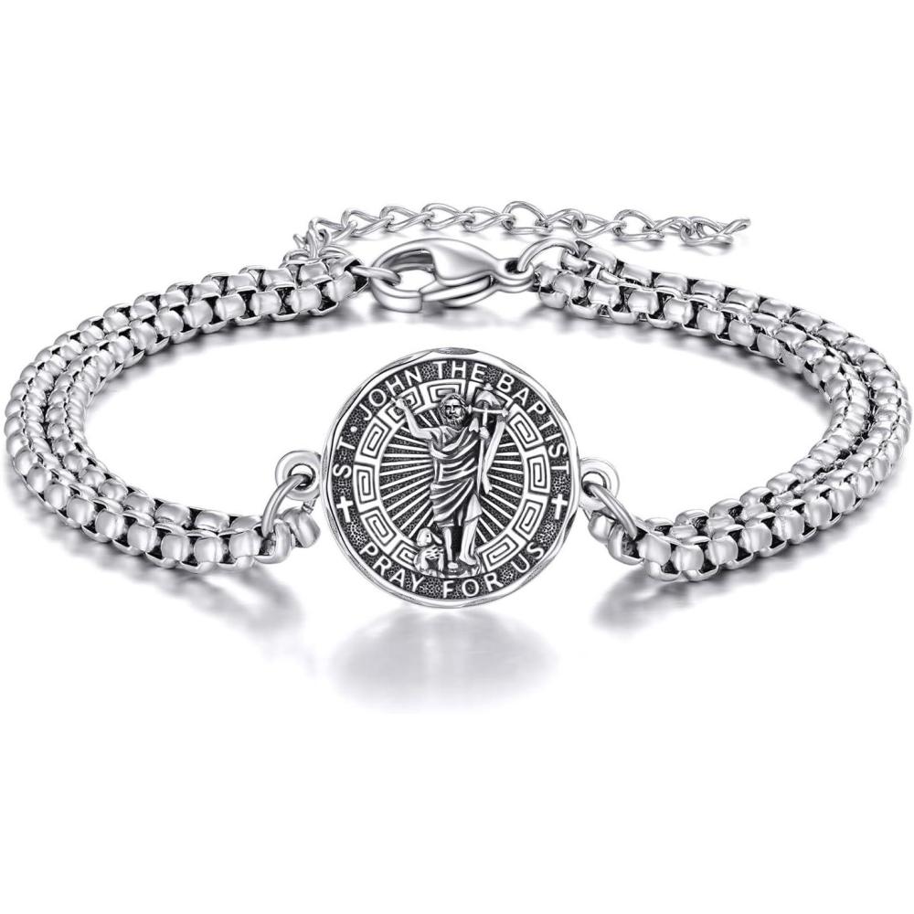 image:imageYFN Patron Saint Bracelet Sterling Silver Religious Protector Bracelet Jewelry Gift for Women MenUSt John The Baptist Large