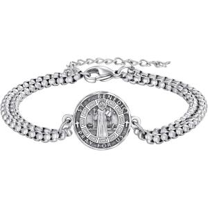 YFN Patron Saint Bracelet Sterling Silver Religious Protector Bracelet Jewelry Gift for Women Men(A-St Benedict Small)