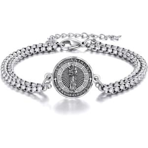 YFN Patron Saint Bracelet Sterling Silver Religious Protector Bracelet Jewelry Gift for Women Men(B-St Anthony Large)