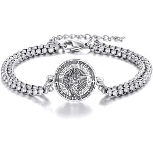 YFN Patron Saint Bracelet Sterling Silver Religious Protector Bracelet Jewelry Gift for Women Men(C-St Jude Large)
