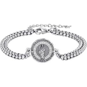 YFN Patron Saint Bracelet Sterling Silver Religious Protector Bracelet Jewelry Gift for Women Men(C-St Jude Small)