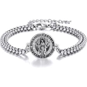 YFN Patron Saint Bracelet Sterling Silver Religious Protector Bracelet Jewelry Gift for Women Men(D-St Francis Large)