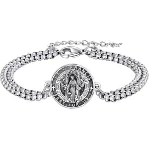 YFN Patron Saint Bracelet Sterling Silver Religious Protector Bracelet Jewelry Gift for Women Men(D-St Francis Small)
