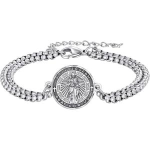 YFN Patron Saint Bracelet Sterling Silver Religious Protector Bracelet Jewelry Gift for Women Men(F-St Joseph Small)