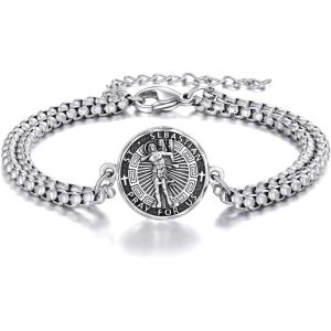 YFN Patron Saint Bracelet Sterling Silver Religious Protector Bracelet Jewelry Gift for Women Men(H-St Sebastian Large)