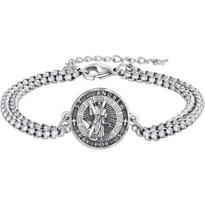 YFN Patron Saint Bracelet Sterling Silver Religious Protector Bracelet Jewelry Gift for Women Men(L-St Andrew Small)
