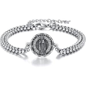 YFN Patron Saint Bracelet Sterling Silver Religious Protector Bracelet Jewelry Gift for Women Men(M-St Augustine Small)