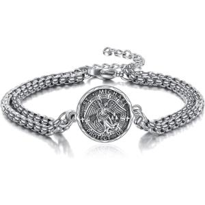 YFN Patron Saint Bracelet Sterling Silver Religious Protector Bracelet Jewelry Gift for Women Men(N-St Michael Large)