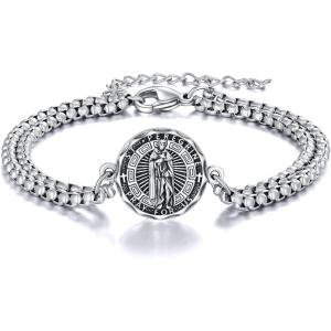 YFN Patron Saint Bracelet Sterling Silver Religious Protector Bracelet Jewelry Gift for Women Men(P-St Peregrine Large)