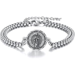 YFN Patron Saint Bracelet Sterling Silver Religious Protector Bracelet Jewelry Gift for Women Men(Q-Santa Muerte Large)
