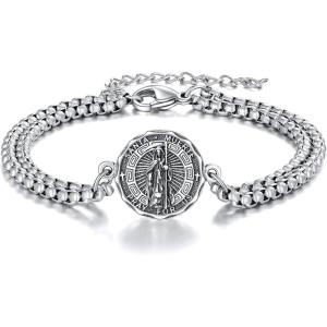 YFN Patron Saint Bracelet Sterling Silver Religious Protector Bracelet Jewelry Gift for Women Men(Q-Santa Muerte Small)