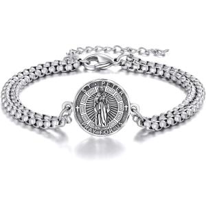 YFN Patron Saint Bracelet Sterling Silver Religious Protector Bracelet Jewelry Gift for Women Men(R-St Peter Large)