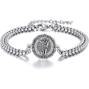 YFN Patron Saint Bracelet Sterling Silver Religious Protector Bracelet Jewelry Gift for Women Men(U-St John The Baptist Large)