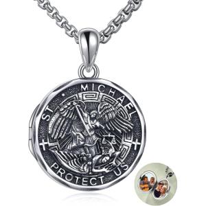 YFN Patron Saint Necklace Sterling Silver Amulet Medal Pendant Religious Protector Jewelry Gifts for Women Men(01. St Michael (Locket))
