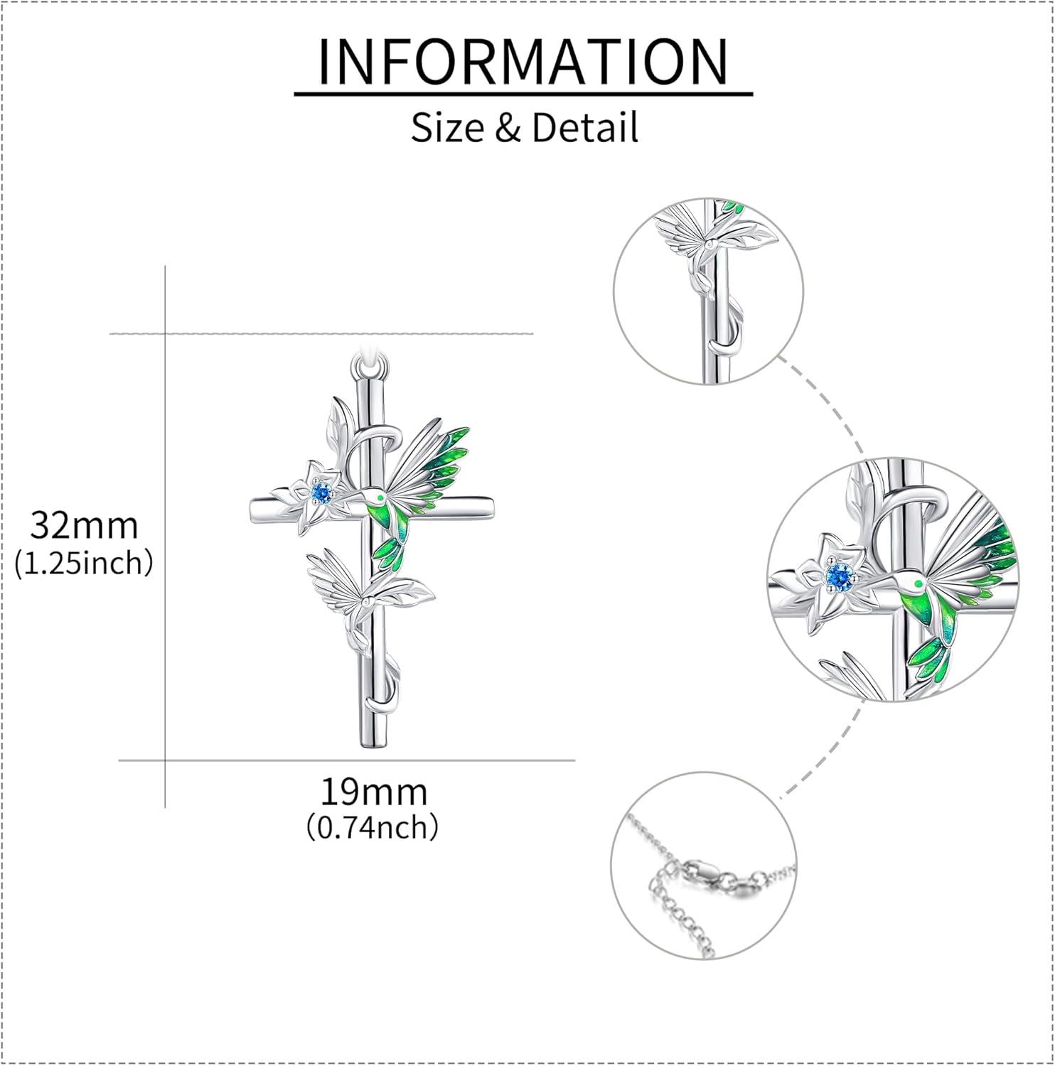 image:imageYFN Hummingbird Necklace 925 Sterling Silver Hummingbird Cross Pendant Necklace Bird with Flower Jewelry Gifts for Women