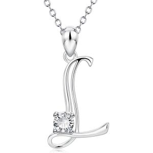 YFN Initial Necklace Sterling Silver Letters 26 Alphabet Pendant Necklace Jewelry(Letter L)