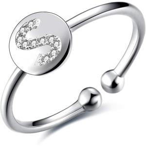 YFN Sterling Silver Initial Alphabet Letter Rings for Women Adjustable Ring for Women Girls