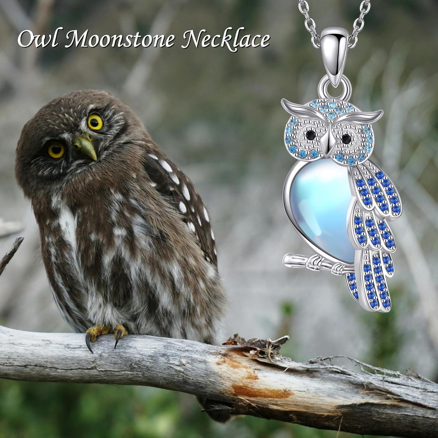 image:imageYFN 925 Sterling Silver Owl Moonstone Pendant Necklace Jewelry Gifts for Women