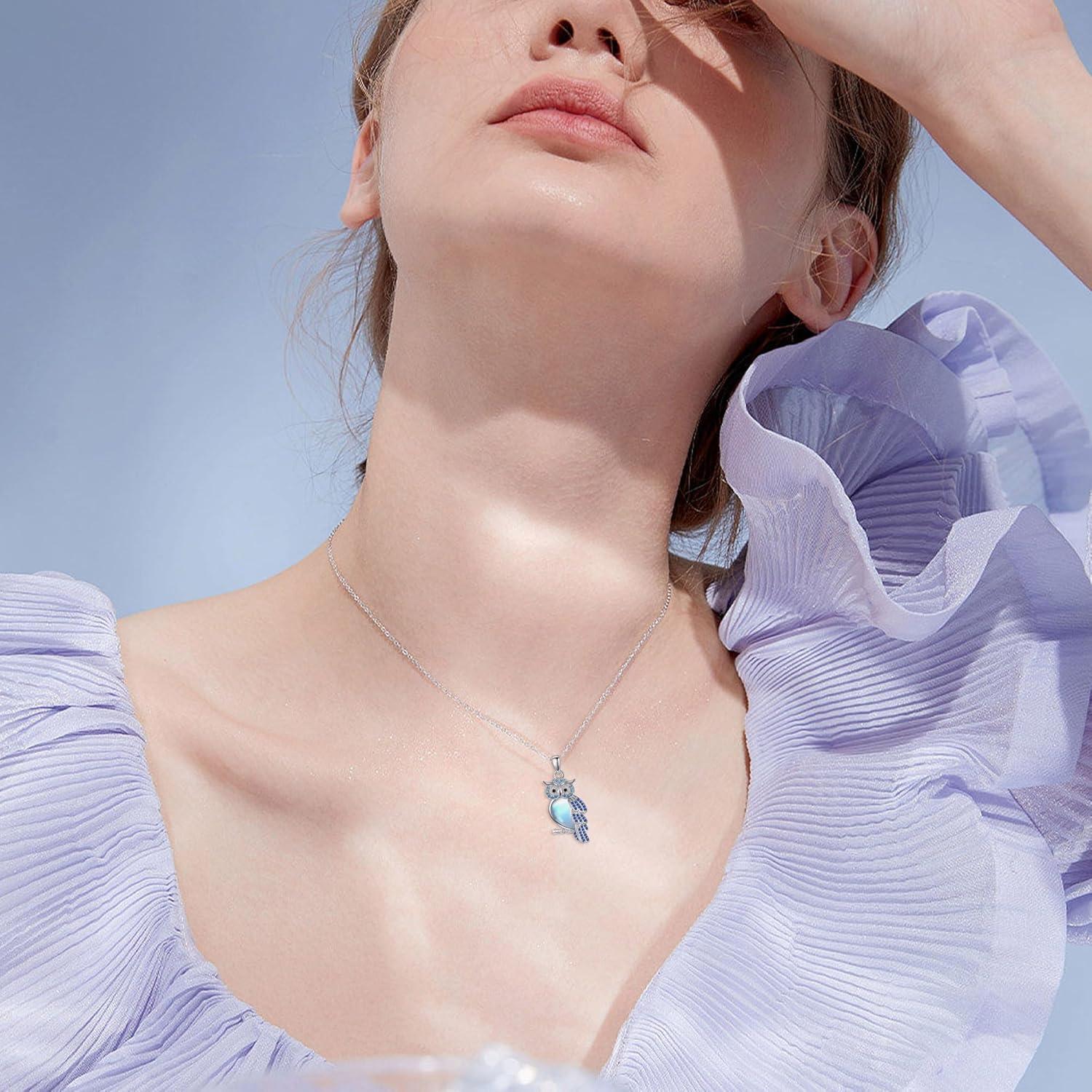 image:imageYFN 925 Sterling Silver Owl Moonstone Pendant Necklace Jewelry Gifts for Women