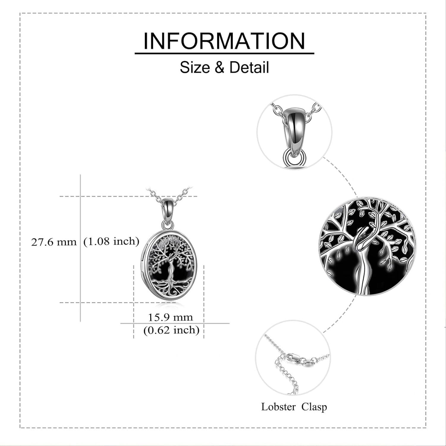 image:imageYFN Locket Necklace That Holds Pictures 925 Sterling Silver Tree of Life Locket Necklace for Women Pendant JewelryBlack onyx