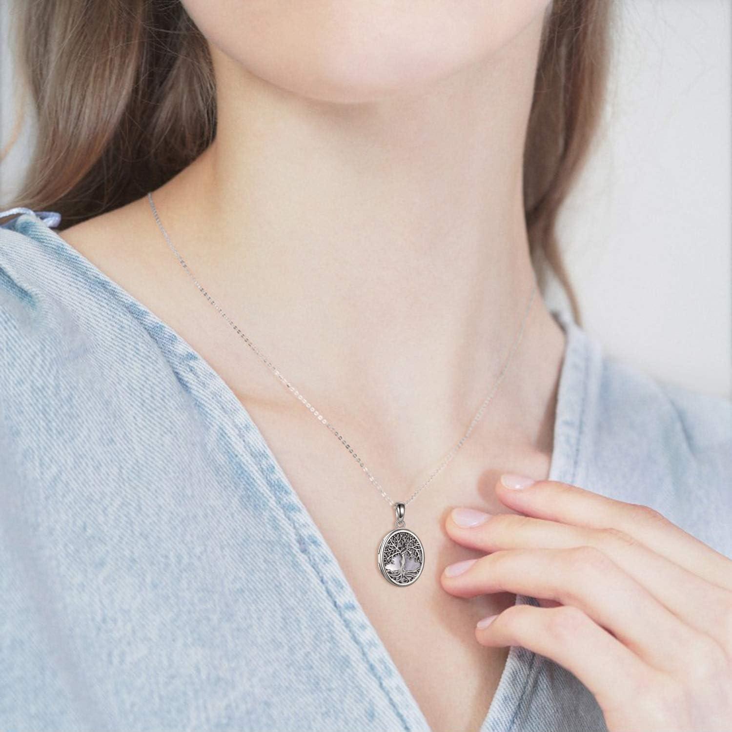 image:imageYFN Locket Necklace That Holds Pictures 925 Sterling Silver Tree of Life Locket Necklace for Women Pendant JewelryWhite mother of pearl