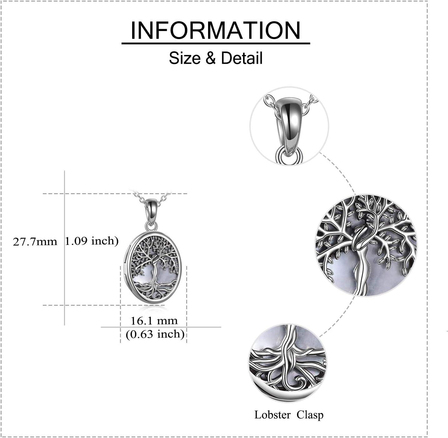 image:imageYFN Locket Necklace That Holds Pictures 925 Sterling Silver Tree of Life Locket Necklace for Women Pendant JewelryWhite mother of pearl