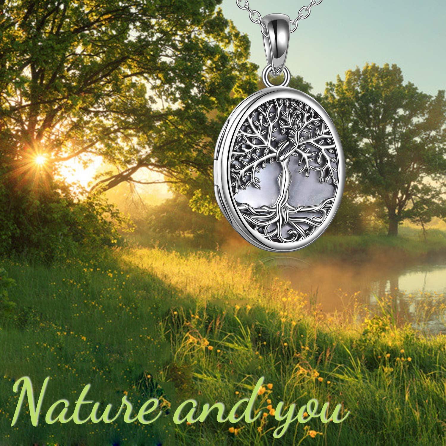 image:imageYFN Locket Necklace That Holds Pictures 925 Sterling Silver Tree of Life Locket Necklace for Women Pendant JewelryWhite mother of pearl