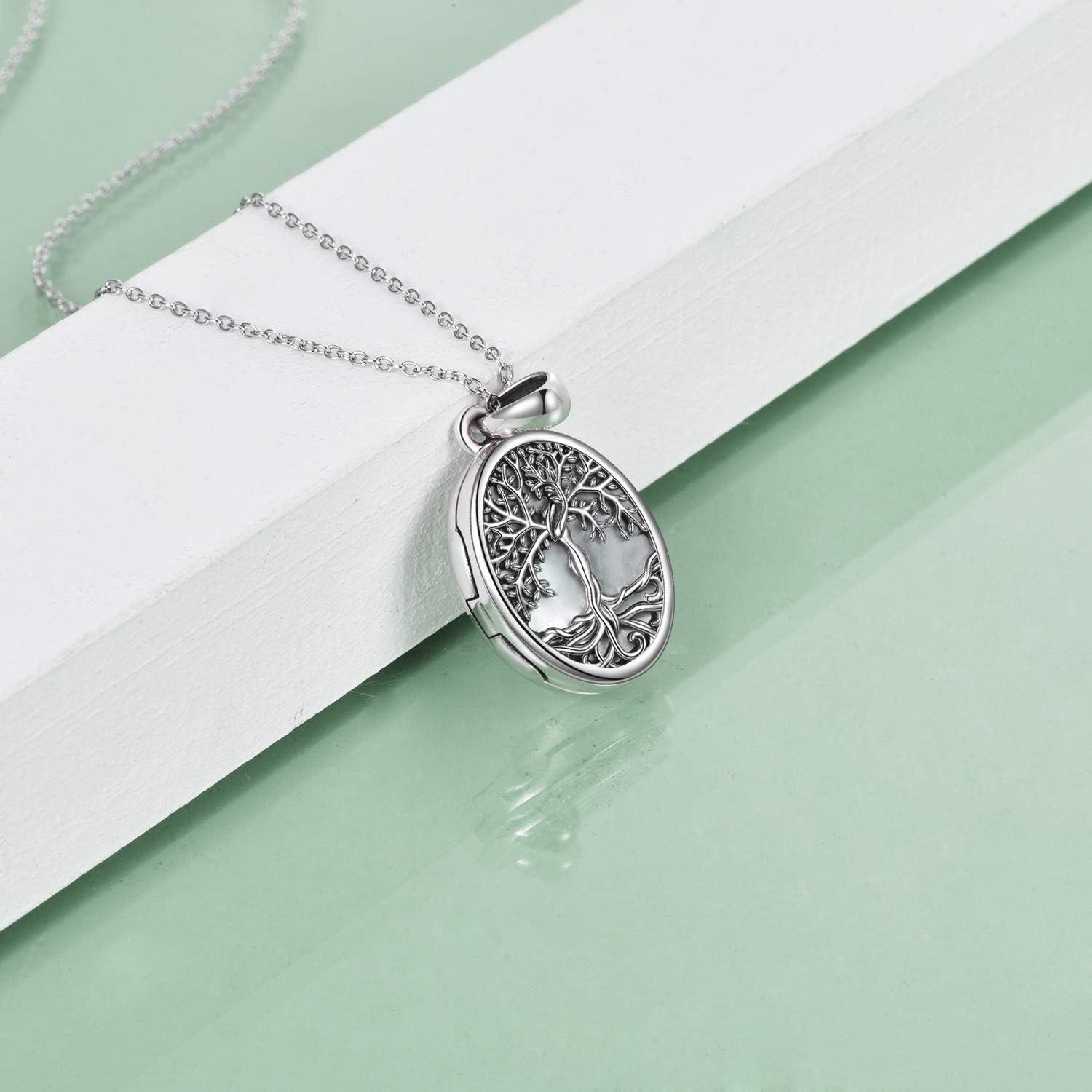 image:imageYFN Locket Necklace That Holds Pictures 925 Sterling Silver Tree of Life Locket Necklace for Women Pendant JewelryWhite mother of pearl