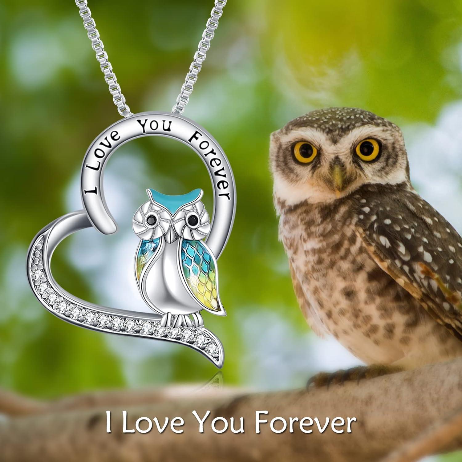 image:imageYFN Owl Necklace Sterling Silver I Love You Forever Heart Owl Gifts for WomenYellow