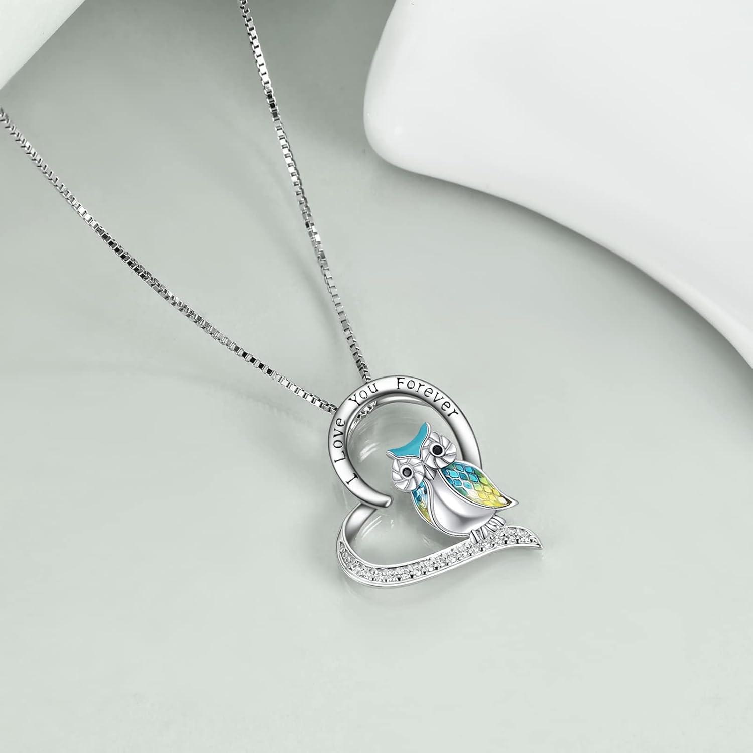 image:imageYFN Owl Necklace Sterling Silver I Love You Forever Heart Owl Gifts for WomenYellow