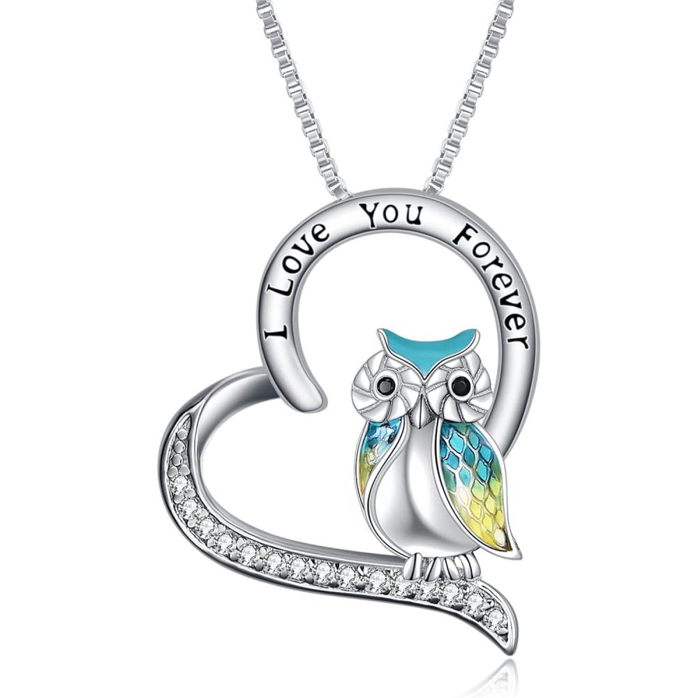 image:imageYFN Owl Necklace Sterling Silver I Love You Forever Heart Owl Gifts for WomenYellow