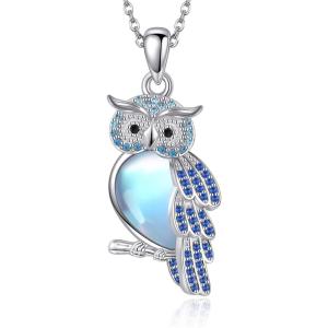 YFN 925 Sterling Silver Owl Moonstone Pendant Necklace – Jewelry Gifts for Women