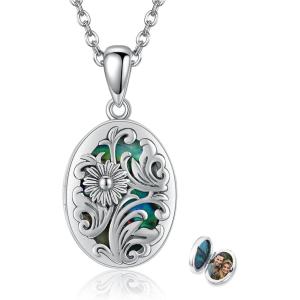 YFN Locket Necklace That Holds Pictures 925 Sterling Silver Tree of Life Locket Necklace for Women Pendant Jewelry(flower locket)