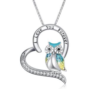 YFN Owl Necklace Sterling Silver I Love You Forever Heart Owl Gifts for Women(Yellow)