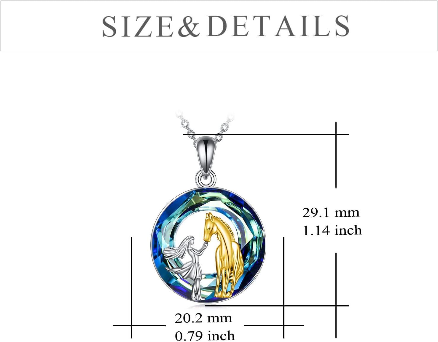 image:imageYFN Horse with Woman Necklace Gifts 925 Sterling Silver with Blue Crystal Pendant Jewelry Horse Gift for Women Daughter Wife