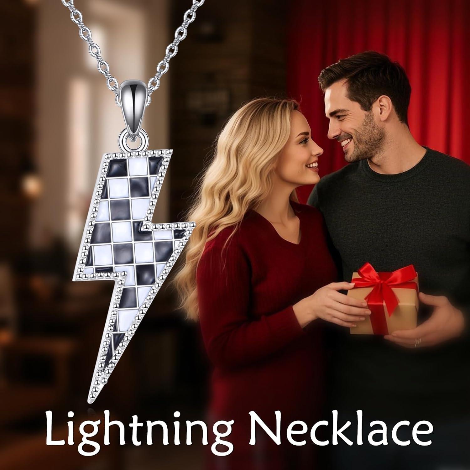 image:imageYFN Lightning Bolt Necklace Sterling Silver Lightning Bolt Sport Pendant Necklace Sport Jewelry for Women Sporty Gifts for Athletes01 checkered flag