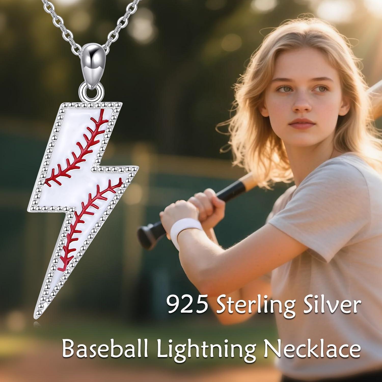 image:imageYFN Lightning Bolt Necklace Sterling Silver Lightning Bolt Sport Pendant Necklace Sport Jewelry for Women Sporty Gifts for Athletes02 baseball
