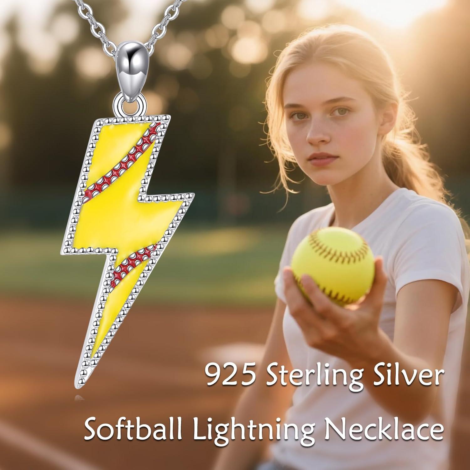 image:imageYFN Lightning Bolt Necklace Sterling Silver Lightning Bolt Sport Pendant Necklace Sport Jewelry for Women Sporty Gifts for Athletes03 softball