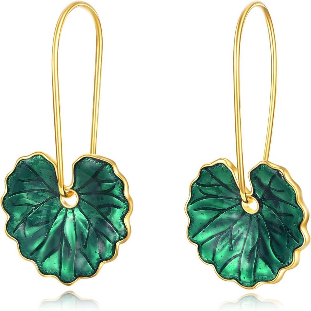 image:imageYFN Bohemian Green Leaf Earrings Drop Earrings for Women Enamel Hoop Earrings Jewelry for Women Leaves Plant Pendant Drop Dangle Earrings Women