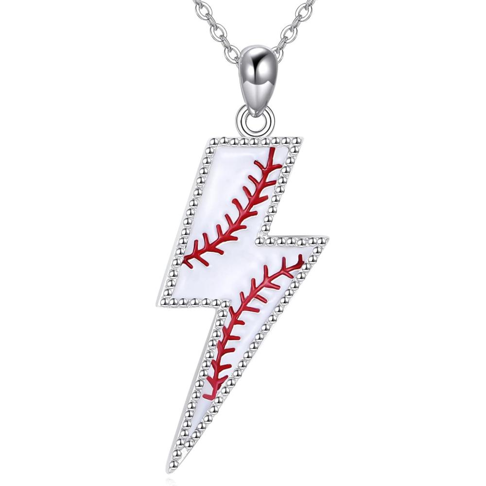 image:imageYFN Lightning Bolt Necklace Sterling Silver Lightning Bolt Sport Pendant Necklace Sport Jewelry for Women Sporty Gifts for Athletes02 baseball
