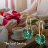 YFN Bohemian Green Leaf Earrings Drop Earrings for Women, Enamel Hoop Earrings Jewelry for Women, Leaves Plant Pendant Drop Dangle Earrings Women
