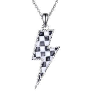 YFN Lightning Bolt Necklace Sterling Silver Lightning Bolt Sport Pendant Necklace Sport Jewelry for Women Sporty Gifts for Athletes(01 checkered flag)